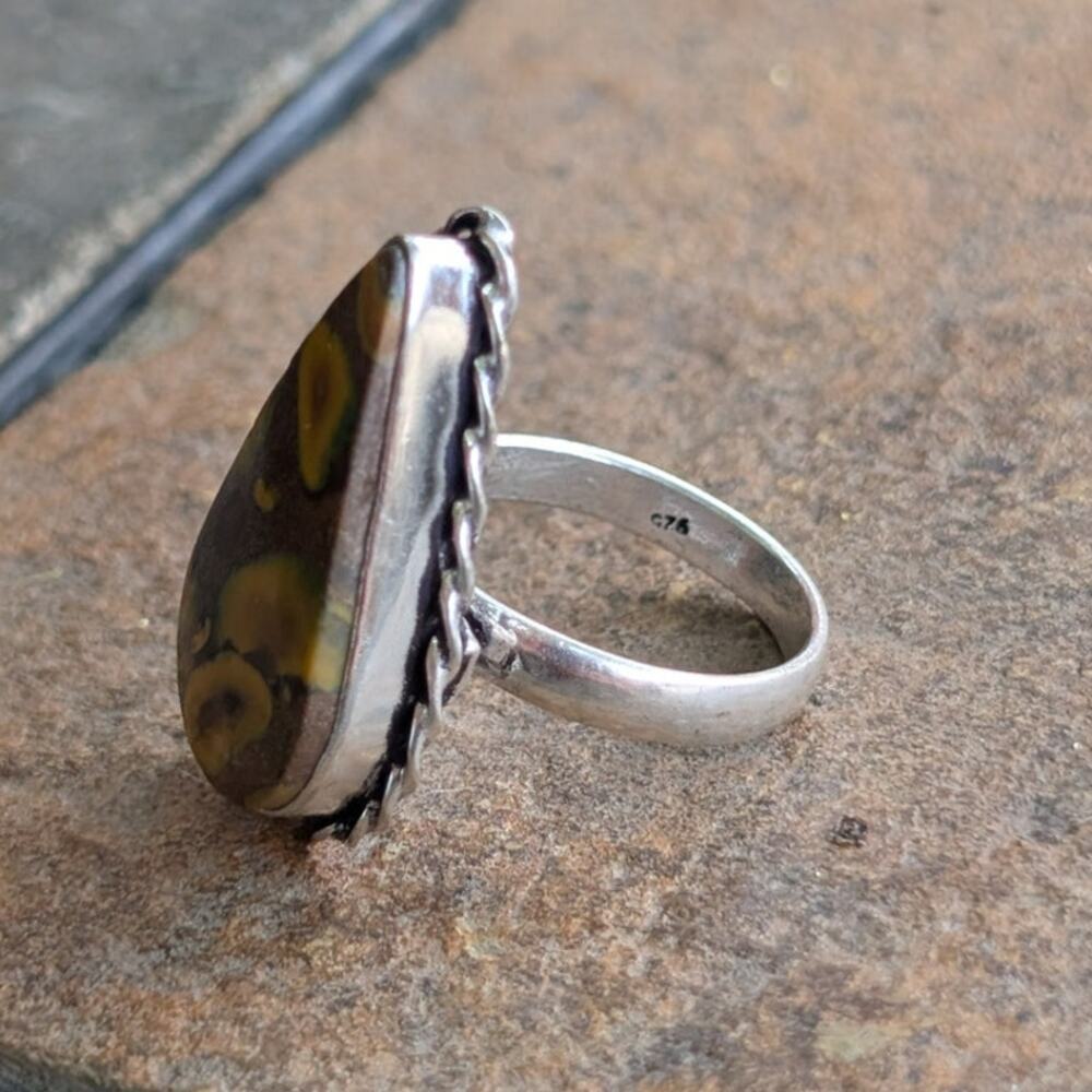 Brown Swirl Boho Statement Ring Trippy Sterling Silver Vintage Southwest Size 8 - Picture 6 of 10